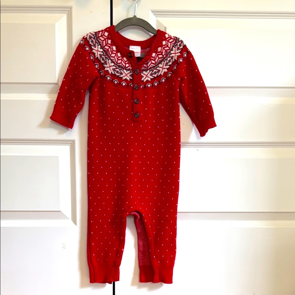 Hanna Andersson Red Fair Isle Knit One Piece; size 18-24 months; EUC.